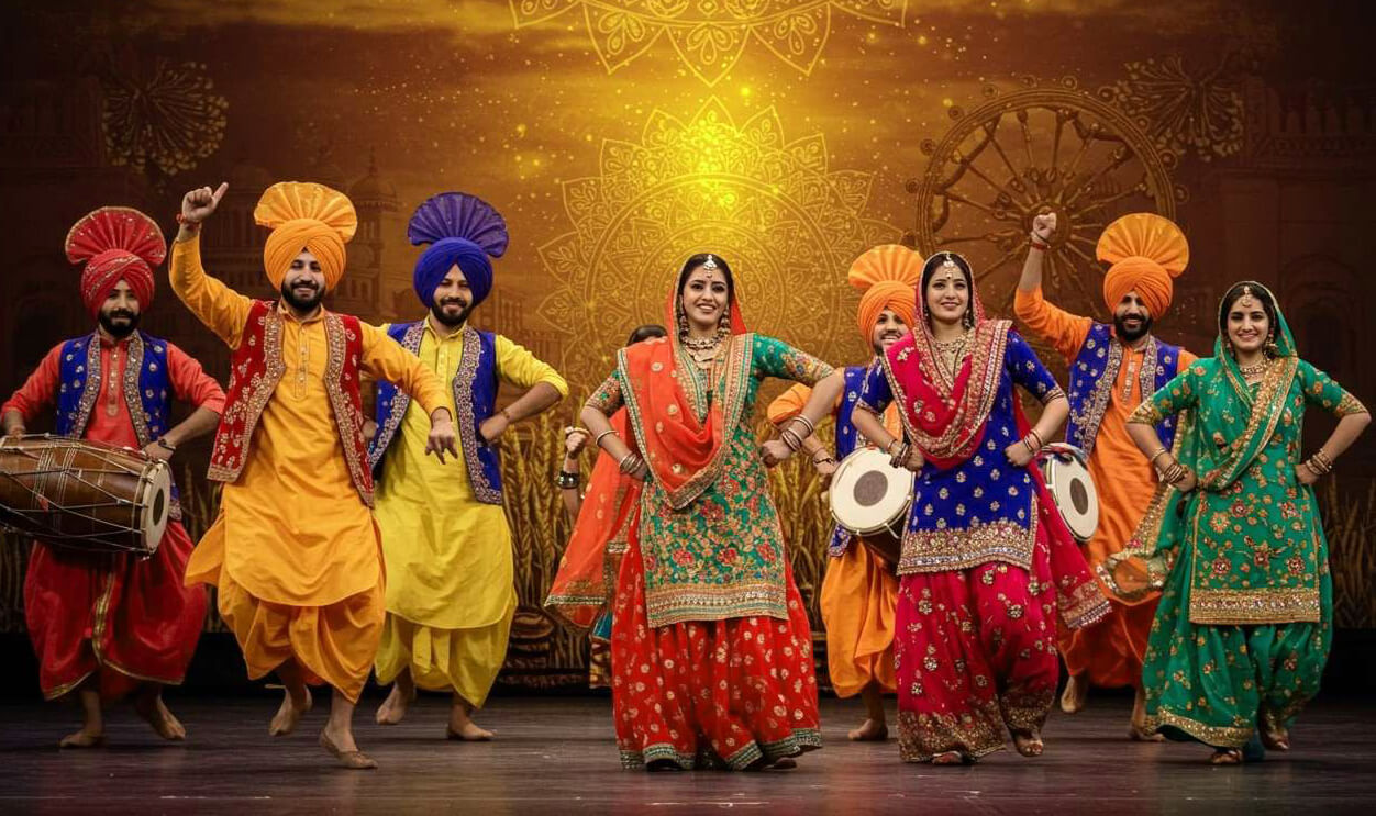 Punjabi Bhangra dancers traditional performance