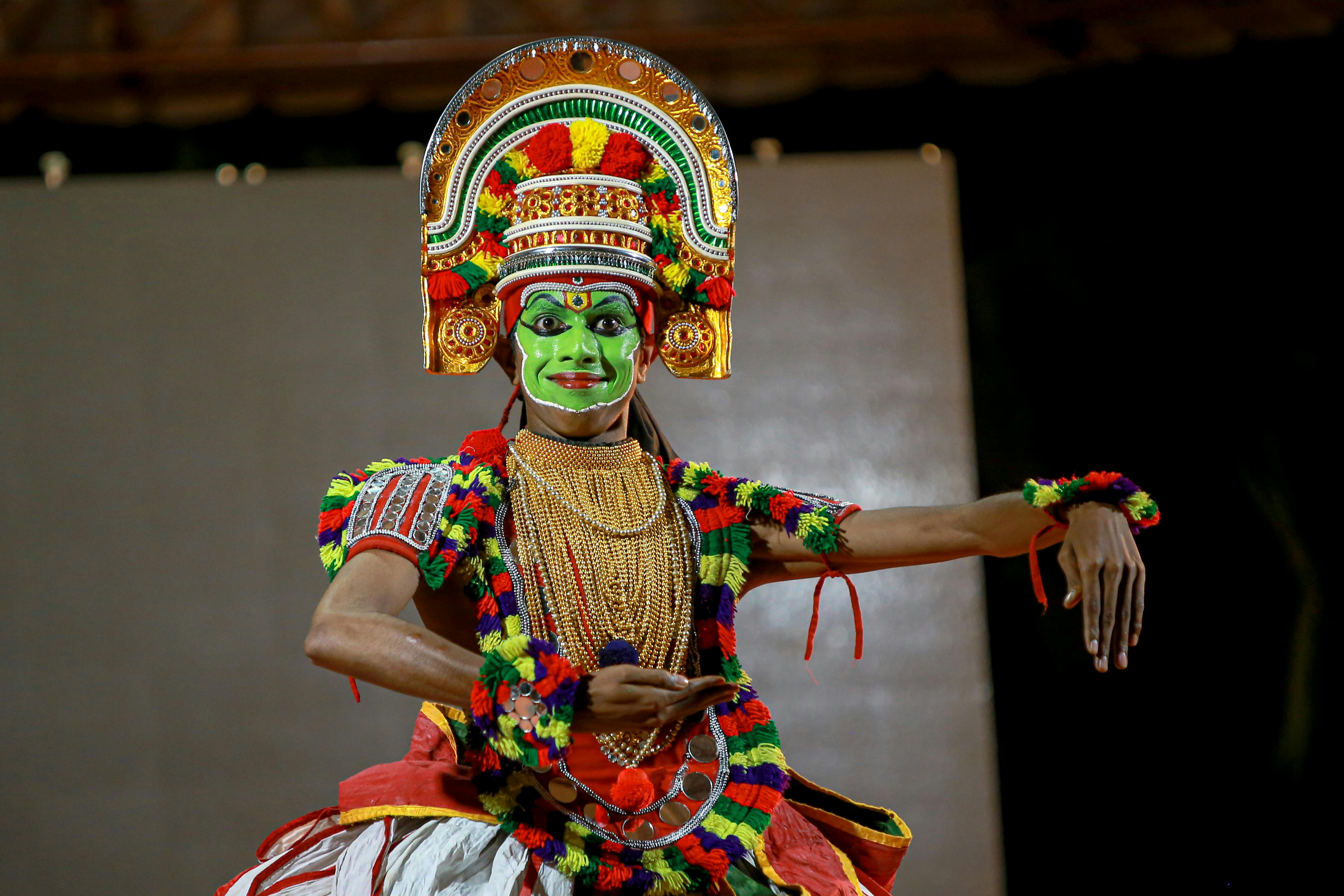 Kathakali artist demonstrating Navarasas facial expressions