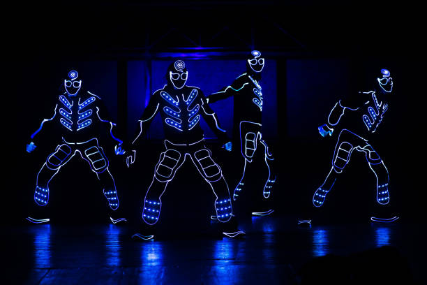 LED dancer performing on futuristic stage