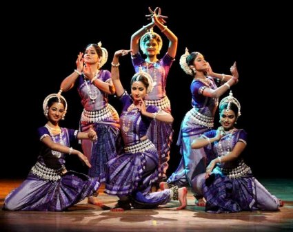 Group Odissi dance performance at heritage cultural program