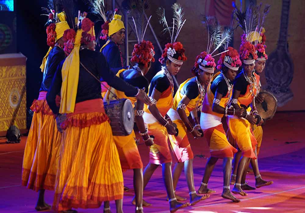 Traditional tribal folk dancers performing